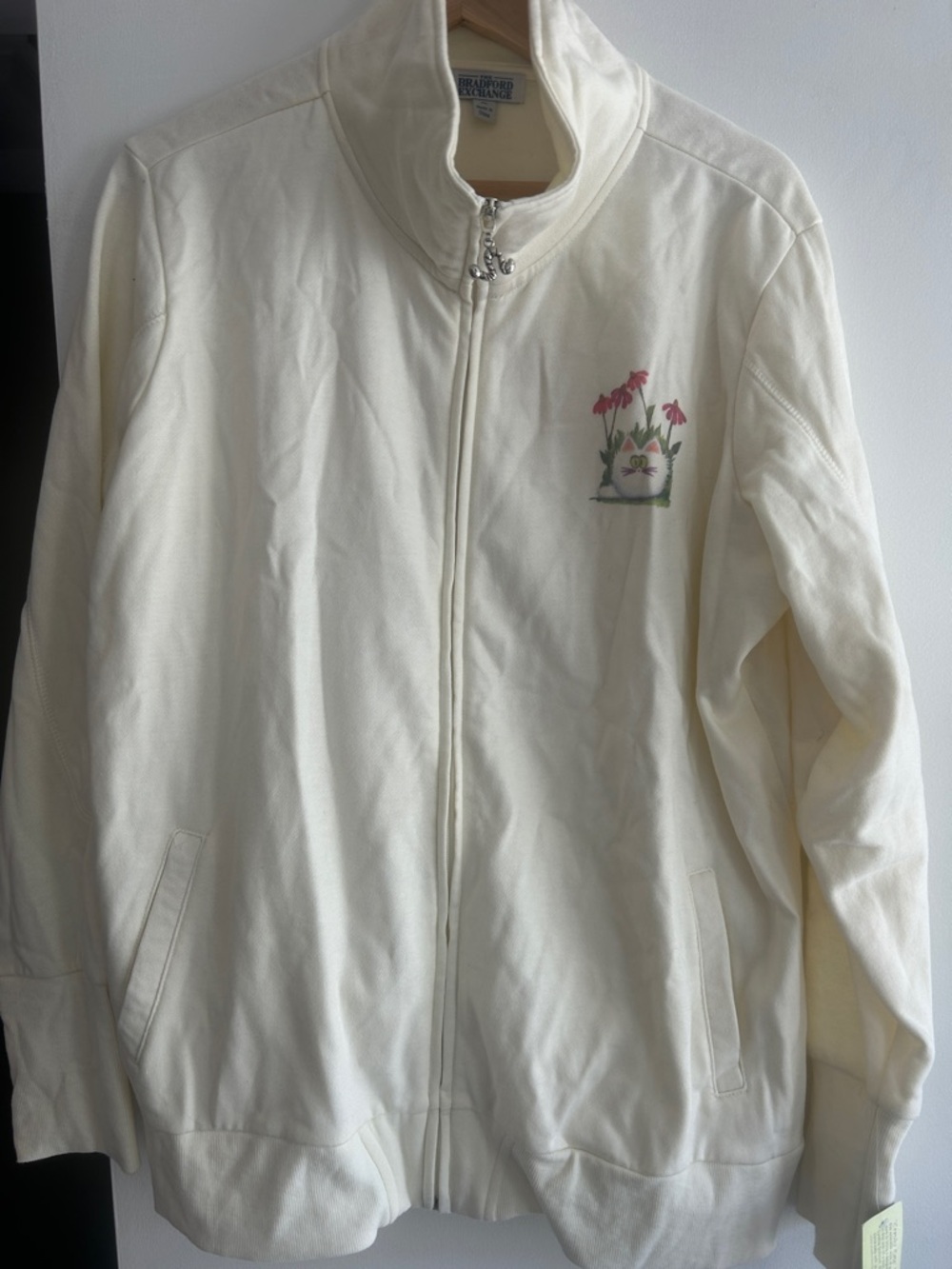 The Bradford Exchange Cream Zip-Front Sweatshirt with Floral Cat Design